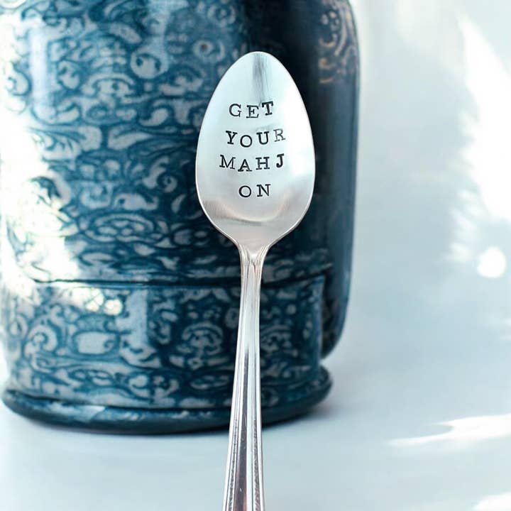 Get Your Mahj On mahjong Hand Stamped Vintage Teaspoon for wholesale by The Talking Teaspoon