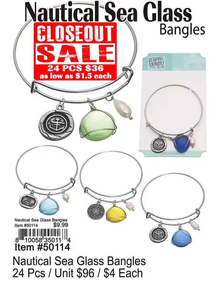 Nautical Sea Glass Bangles for wholesale by Puka Creations