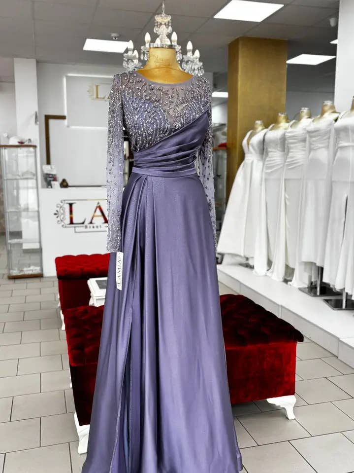 Elegant avondjurk met glitterapplicaties / C5908 voor wholesale door Lamia Braut- und Abendmode bu Aynur