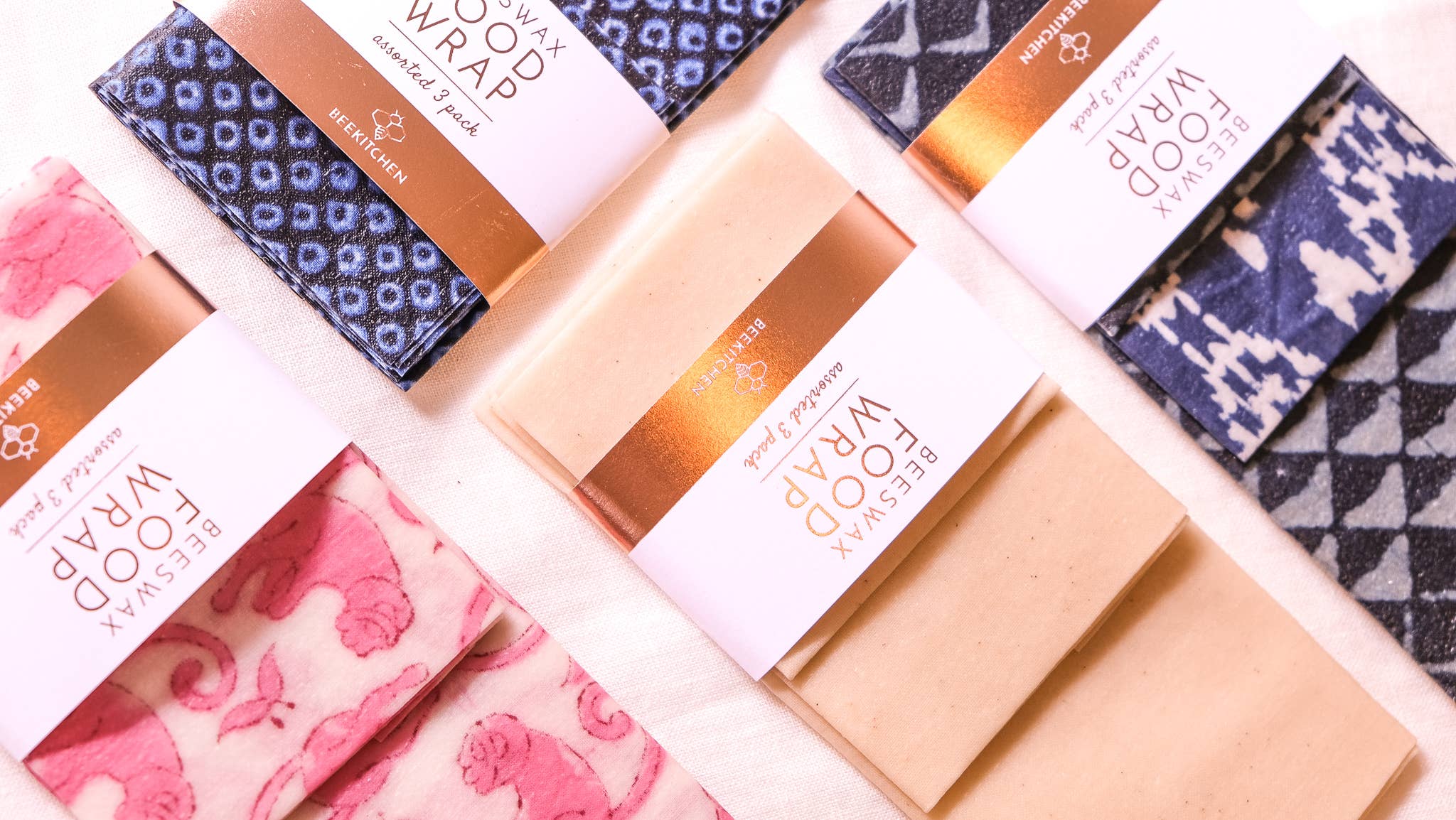 Bee Kitchen - Venta al por mayor Bolsa/envoltorio de alimentos - (paquete de 3) Envoltura de alimentos de cera de abeja con patrones surtidos4