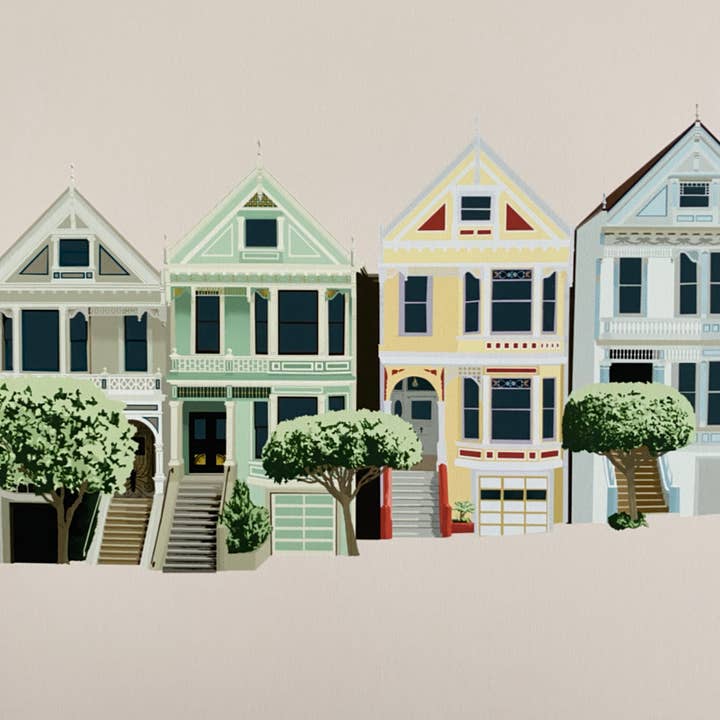 San Francisco Painted Ladies Alamo Square Wall Art Print for wholesale by Designs by Jusy