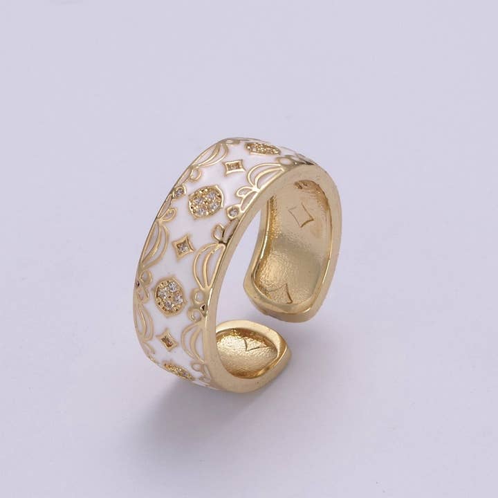 Aim Eternal - Wholesale Band/Stacked Ring - Vintage Enamel Victorian Ring in Black White Green Pink U-186~ U-1876