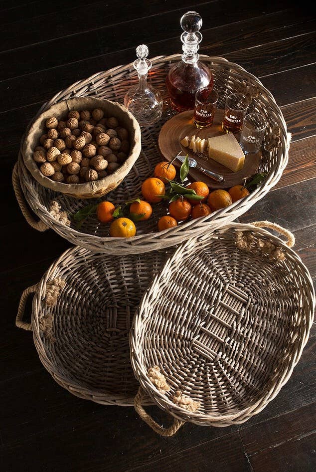 Vagabond Vintage – wholesale Decorative tray – Set Of 3 Oval Willow Trays with Jute Handles0