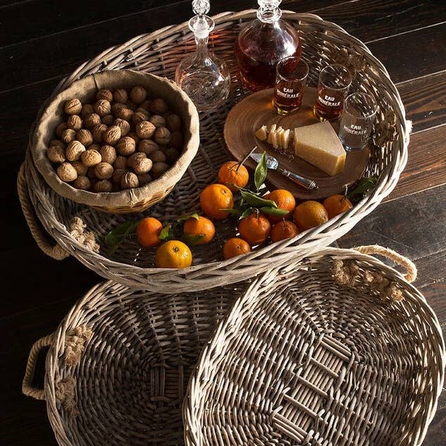 Vagabond Vintage - Wholesale Decorative Tray - Set Of 3 Oval Willow Trays with Jute Handles0