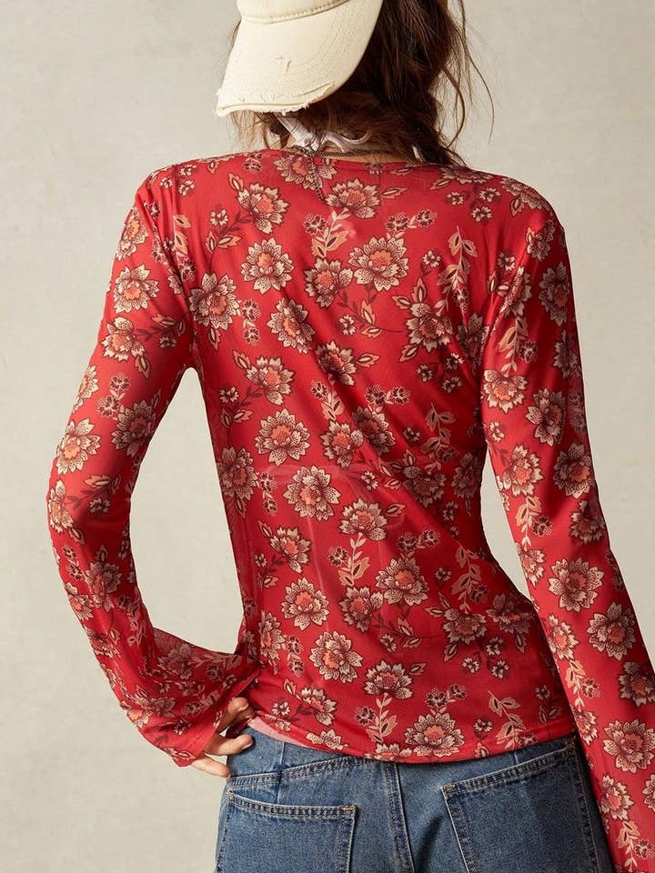 NINEXIS - Wholesale Blouse - Women's - CWTBLL3904_VINTAGE FIT FLORAL LONG SLEEVE BUTTON-DOWN SHIRT2