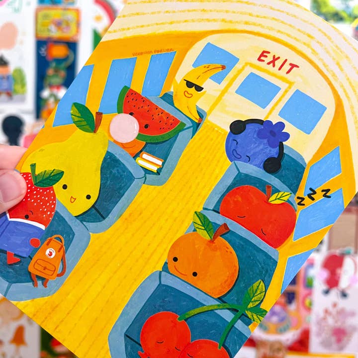 Back to School Postcard Print for wholesale by Veronica Porlier Illustrations