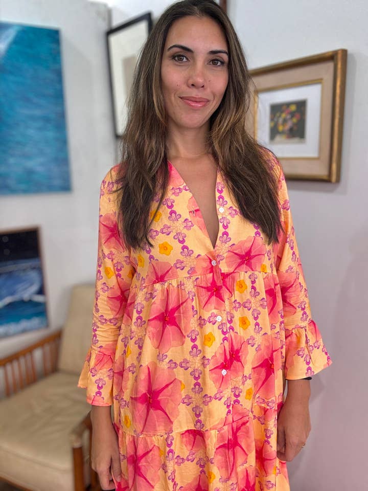 Robe Maxi Rétro Femme en Gloire du Matin pour la vente par Paradise Now Hawaiʻi