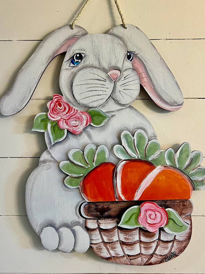 Porte-accroche : Lapin avec un panier, Grand pour la vente par The Happy Butterfly