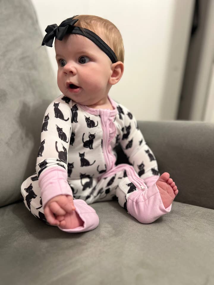 Moonlit Whiskers Bamboo Ruffle Sleeper for wholesale by Evvie Bean's