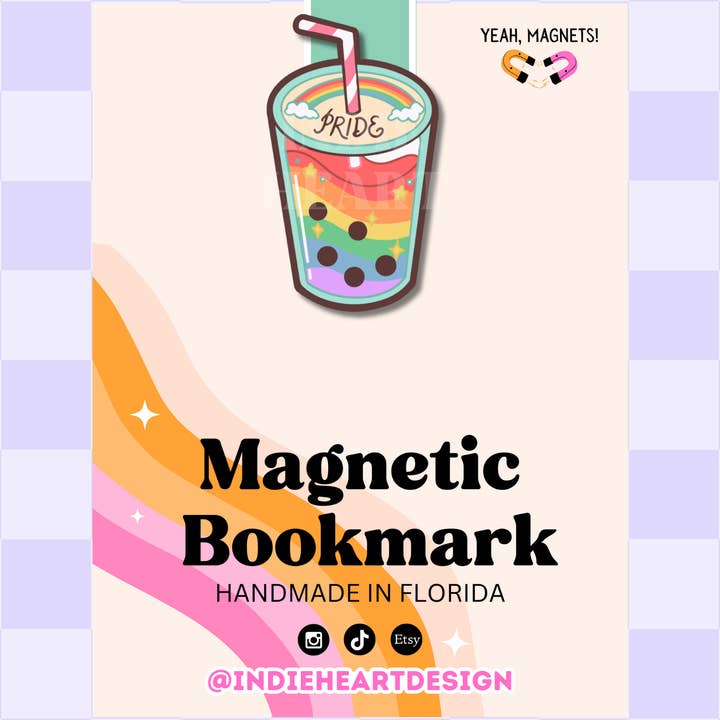 Rainbow Pride Boba | Magnetic Bookmark for wholesale by Indie Heart Studio