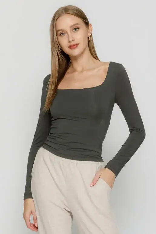 Final Touch - Wholesale Knit Top - Women's - Double Layered Square Neck Basic Top - T1710943