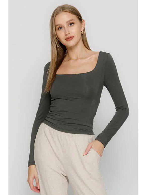 Final Touch - Wholesale Knit Top - Women's - Double Layered Square Neck Basic Top - T1710943