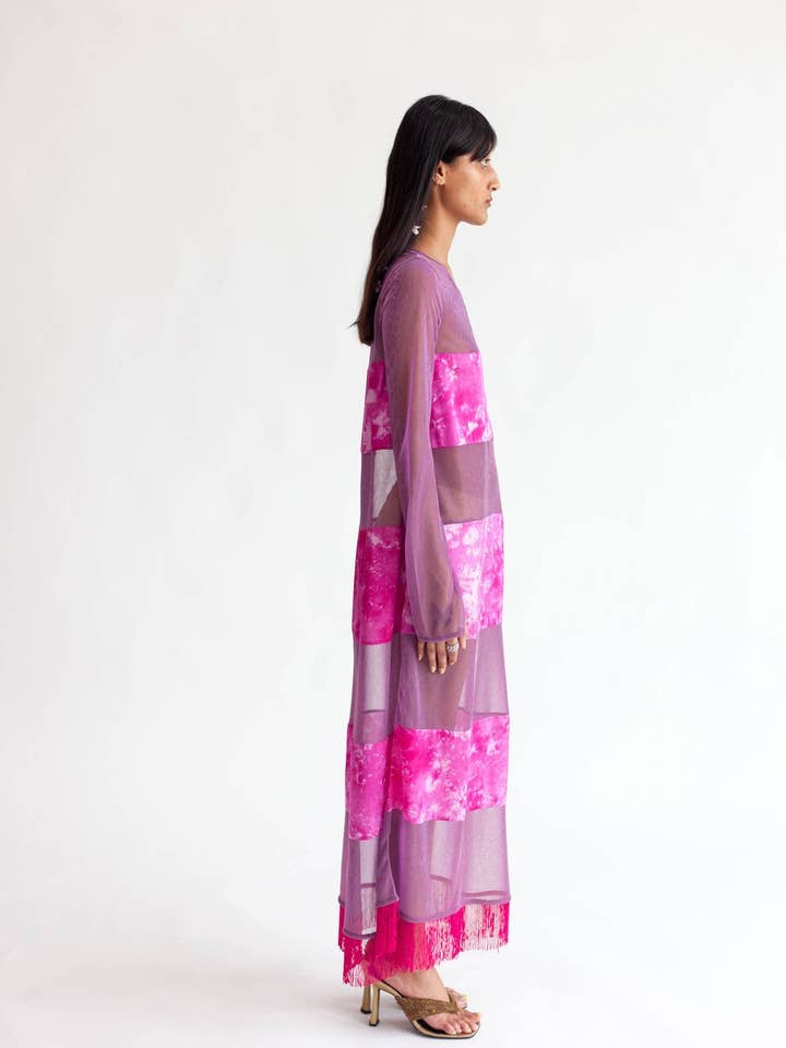 Vestido de Seda Orquídea em Técnicas Mistas por atacado de abacaxi