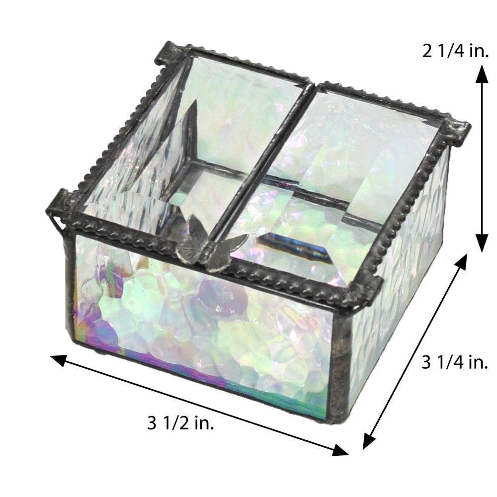 J Devlin Glass Art & Bert Anderson Collection - Wholesale Jewelry Box/Organizer - Box 185-2 Clear Iridescent Glass Box - Center Open1