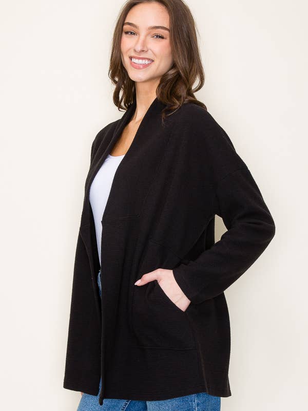 Tres Bien, Inc - Wholesale Cardigan - Women's - CLOUDY KNIT SHORT CARDIGAN WITH POCKETS