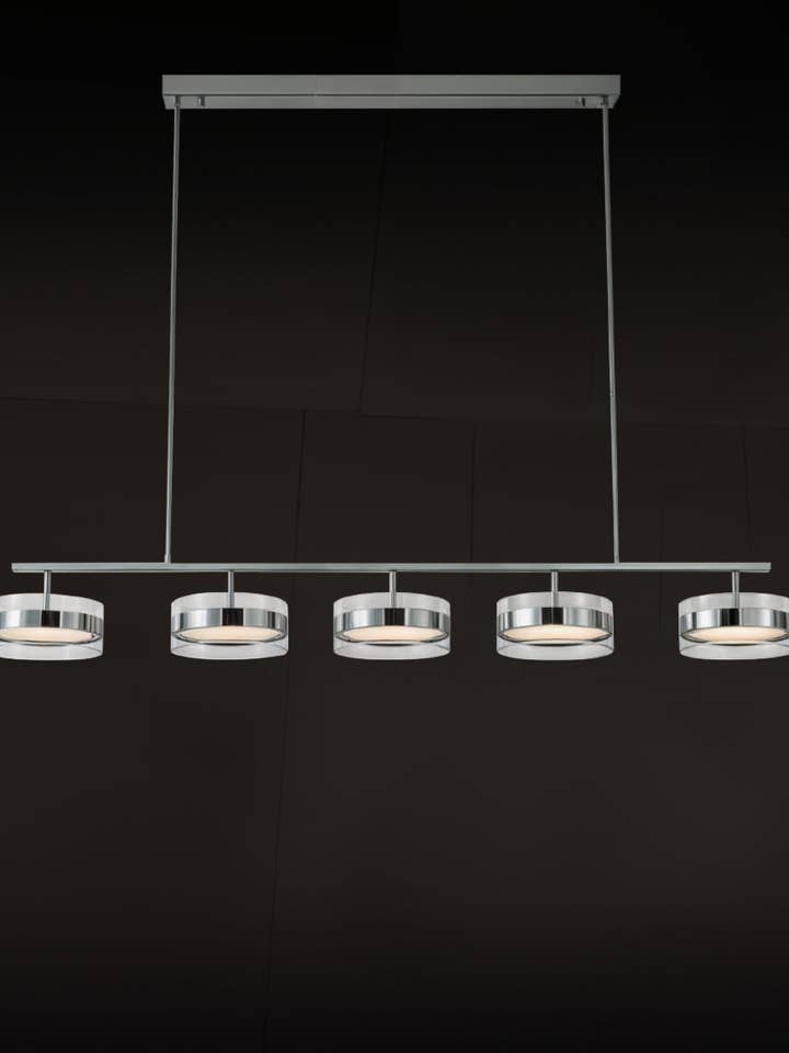 Berlin 5-Piece Platinum Stainless Transparent Glass Dining Table Chandelier | Modern Decorative Lighting For Homes & Hotels for wholesale by HEKA LIGHTING & TRADING LTD