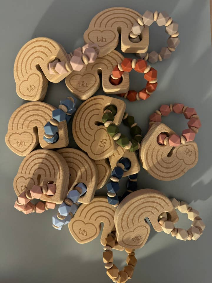 Rainbow World Teether Beech Wood for wholesale by Three Hearts & Co./EMO & CO.