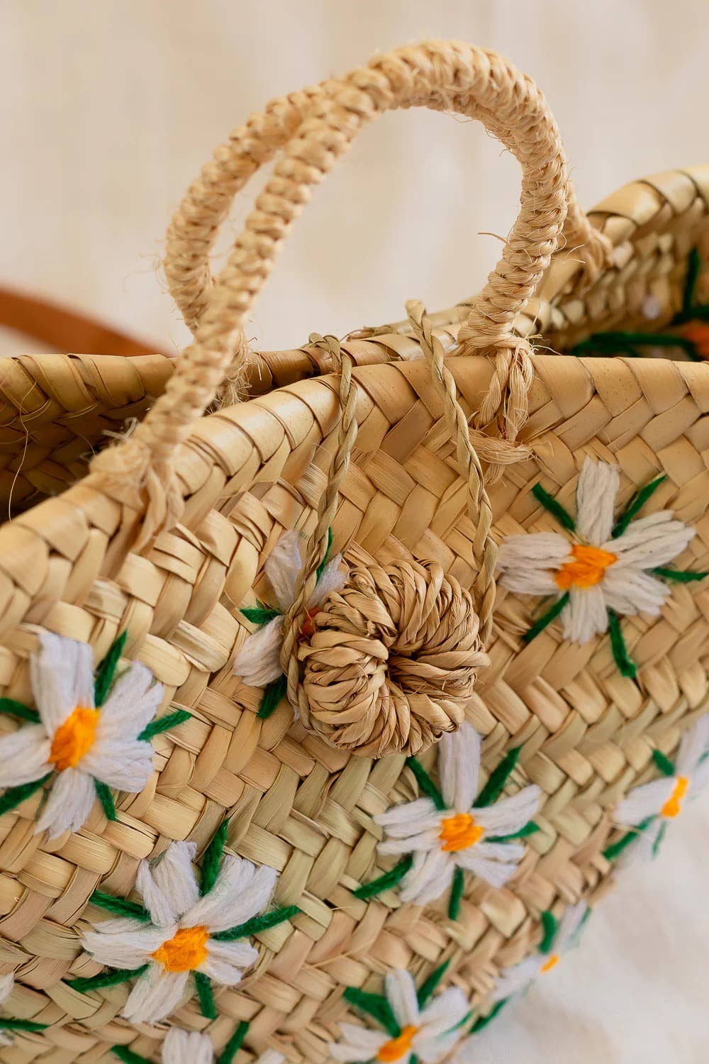 High crafty – wholesale Basket – 🌼 Mini Basket Anza – Handmade Palm Basket with Daisy Embroi4