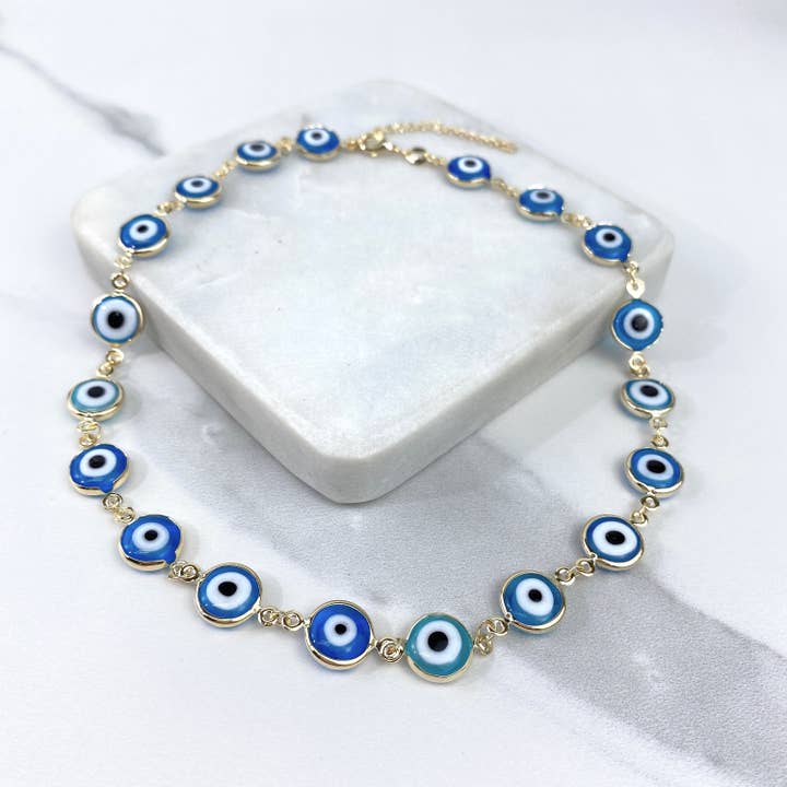 Luxus Accessories – Conjunto de joias por atacado – Conjunto de pulseira ou colar de olhos azuis gregos preenchidos com ouro 18k
