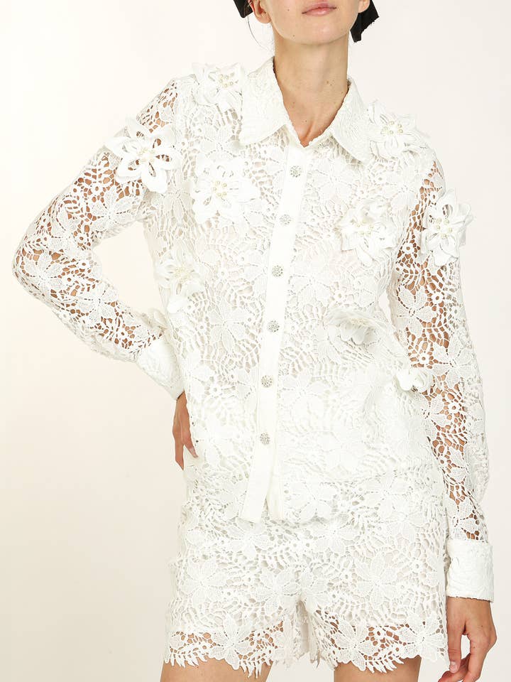 Ensemble haut et short en dentelle florale perlée Hollow Out PC6183 pour la vente par Beulah Style