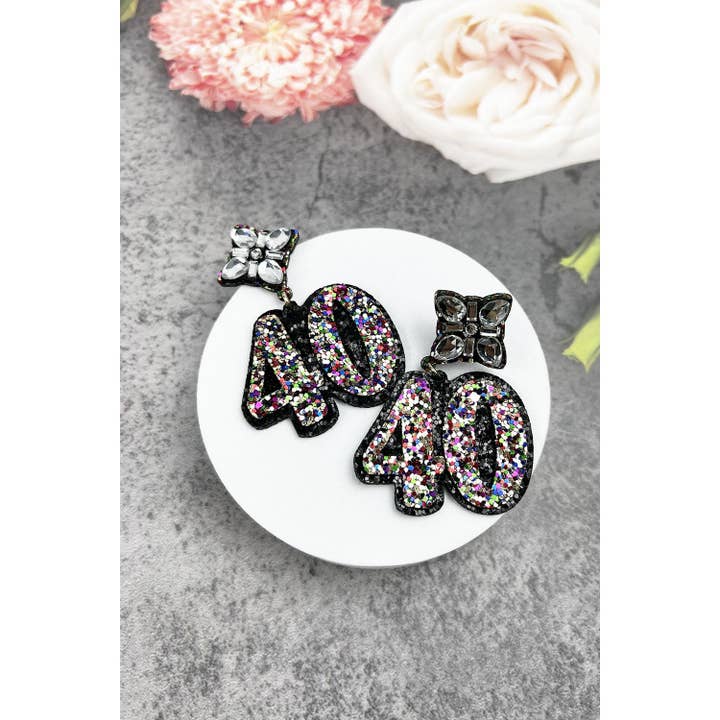 JHP Collection - Wholesale Dangle Earrings - 40TH BIRTHDAY GLITTER DROP POST EARRING3