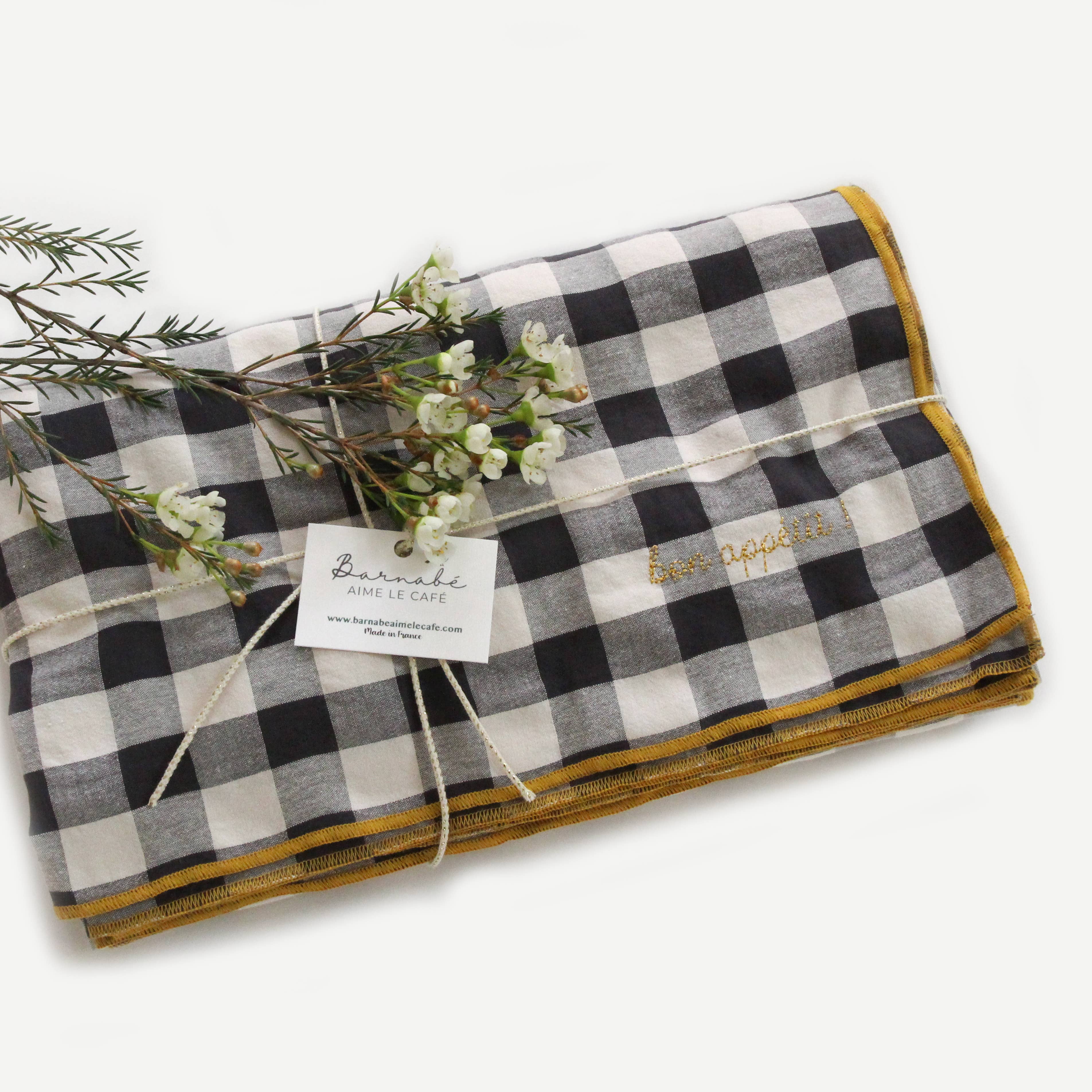 BARNABÉ AIME LE CAFÉ - Wholesale Tablecloth - Checkered gingham embroidered tablecloth for festive table!11