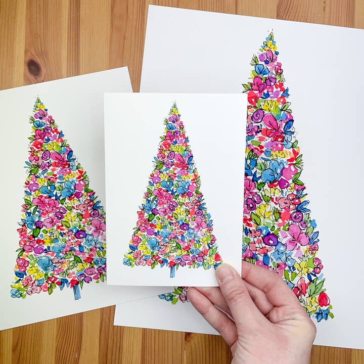 „Glædelig og lys“ juletræ- Print for engroshandel hos Shelly Cluff Art