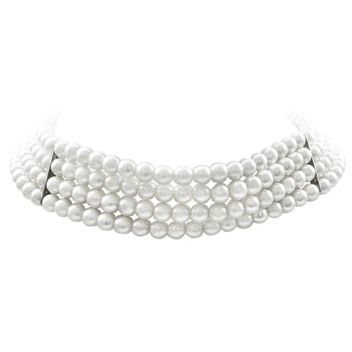 White 6mm Pearls Four Row Choker Necklace for wholesale by Dlux Jewels