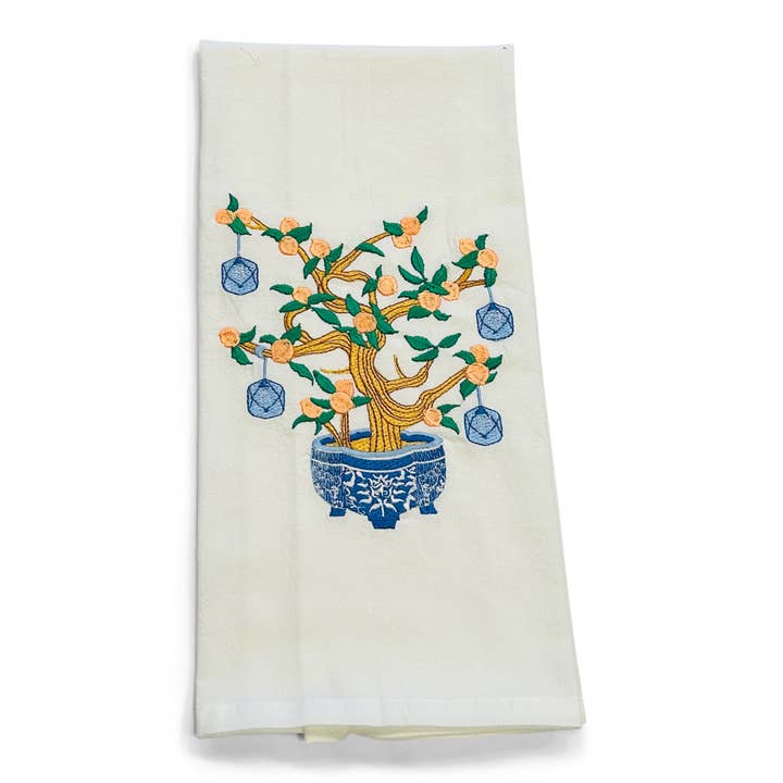 Vibrantly Blue - Vente Torchons - Serviette - Arbre Bonzaï Pêche Chinoiserie sur fond blanc