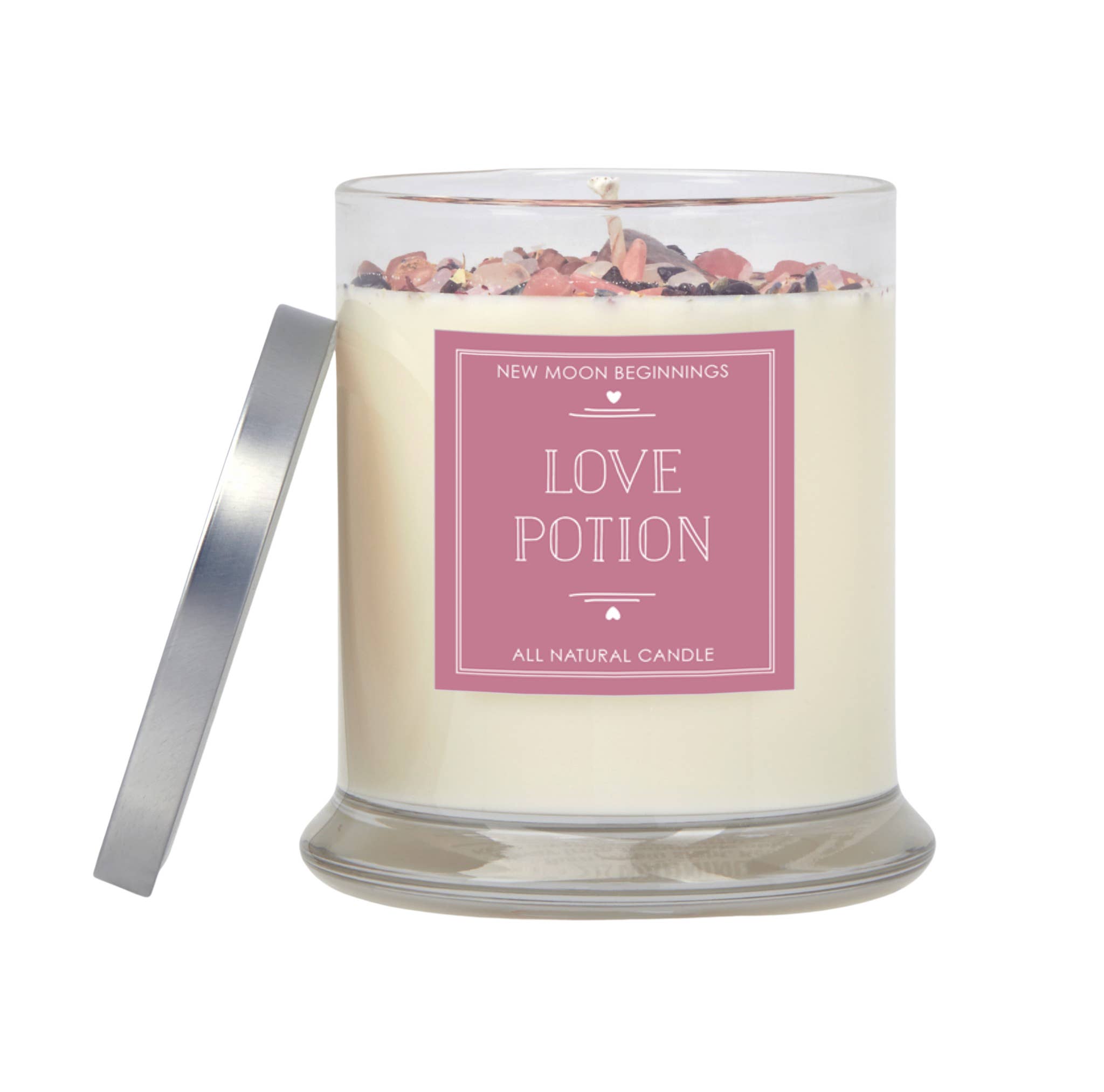 New Moon Beginnings - Wholesale Jar/Filled Candle - Love Potion Candle 12oz Valentine's Day Crystal Candles3