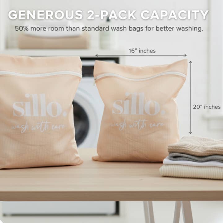 Beige Sillo Care 2-Pack Delicate Laundry Bags -Durable Mesh 16x20" for wholesale on Faire2