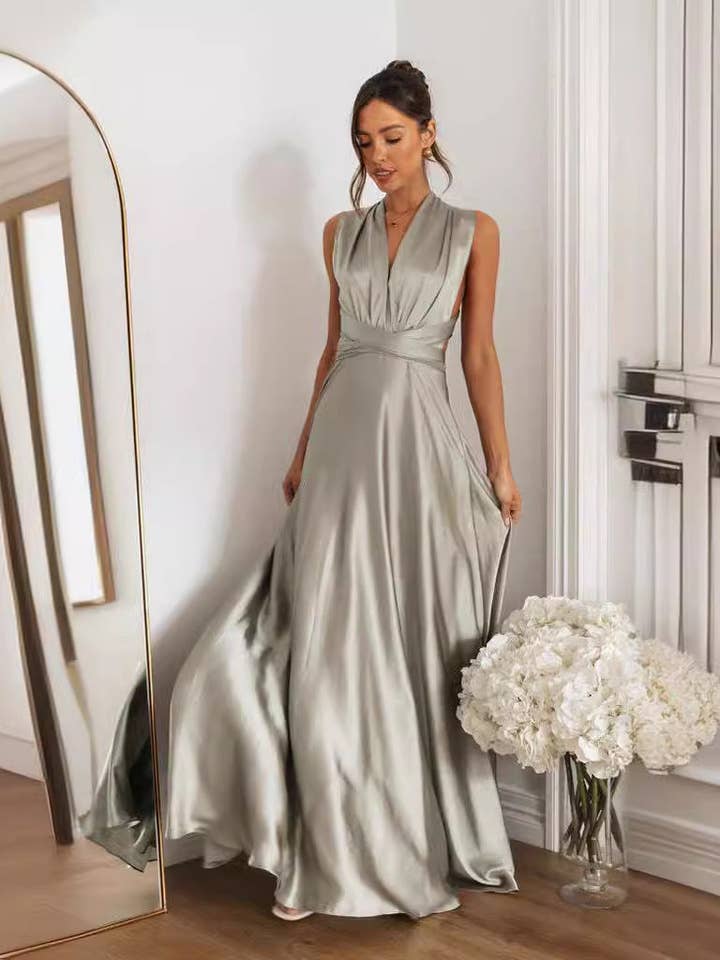 Gray NEW Summer Sizzle Sexy CrossBack Bandage Maxi Dress for wholesale on Faire17