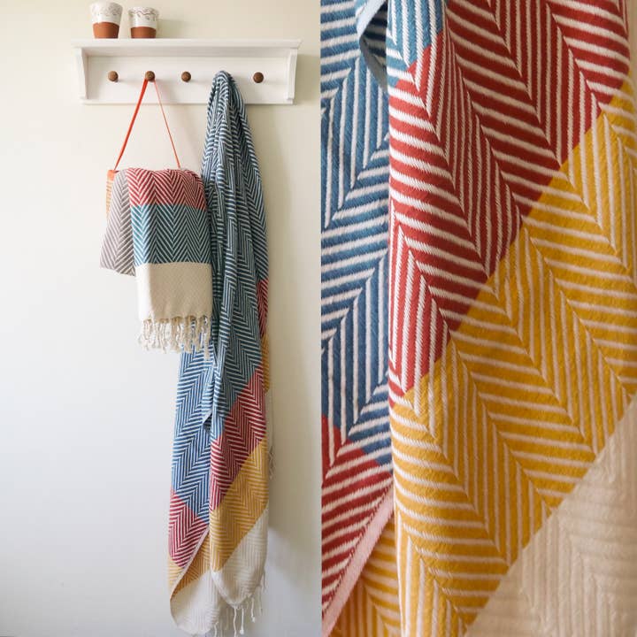 Sillbensfilt i bomull _ Blå & Kanel & Gul för wholesale av Living Roots