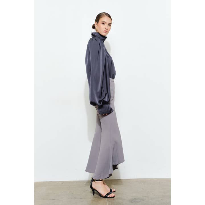 INA - Wholesale Blouse - Women's - Luxe Silky Satin Shirring Mock Long Sleeves Blouse13