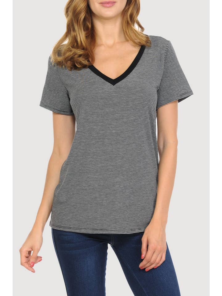ZAMONG - Vente T-shirt – femme - T-shirt à col en V profond à rayures pour femmes en gros vierge