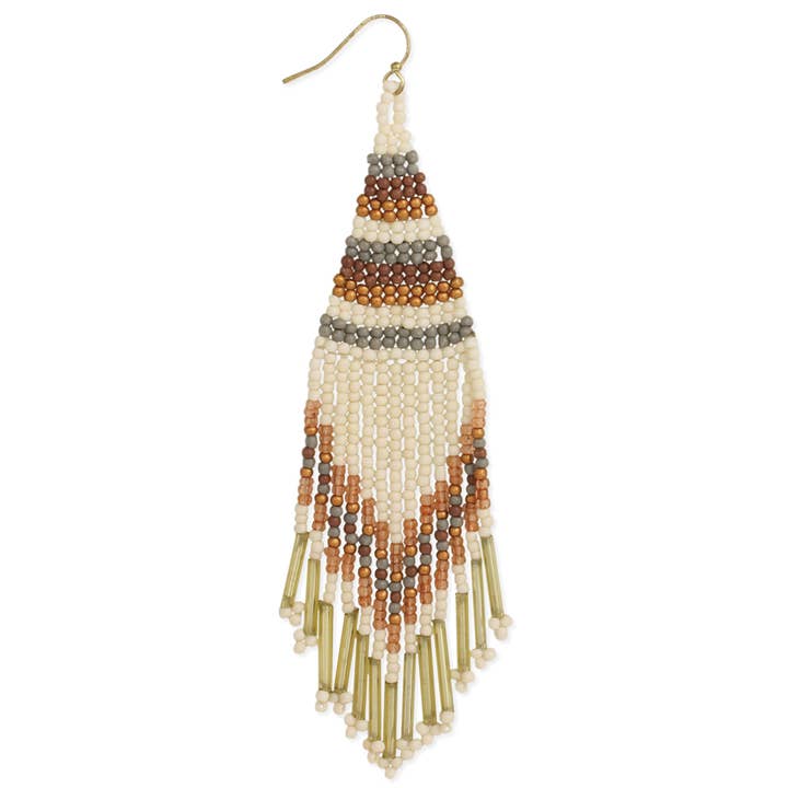ZAD - Wholesale Tassel Earrings - Neutral Tone Fringe Woven Bead Earring