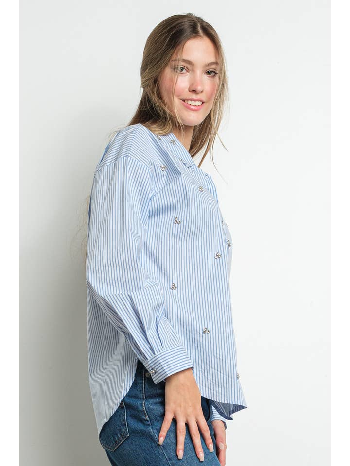 KIWI - Wholesale Buttoned-down shirt – Women's - IT3066 Rhinestone embellished button down shirt2