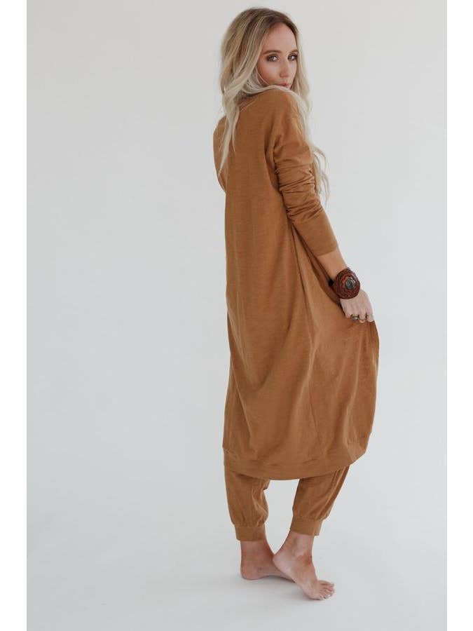 Ash Set to Go Textured Jumpsuit And Cardigan Set - Camel for wholesale on Faire