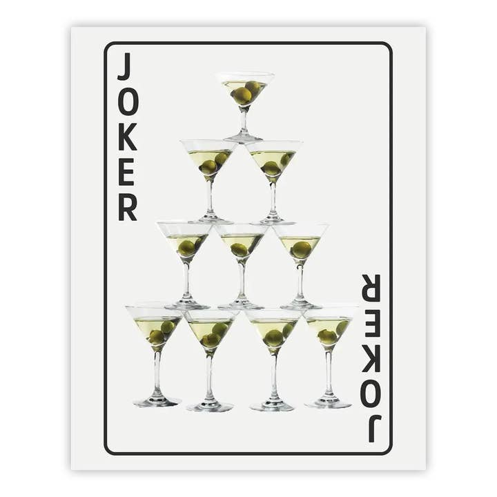 Shuffle Club Co. Joker Martini Tower Black – Póster de cóctel 8x10 | Arte de pared de bar estilo acuarela, diseño de carta de juego vintage, hecho en Nashville, EE. UU. (Negro, 8x10, sin marco) para venta al por mayor de Shuffle Club Co
