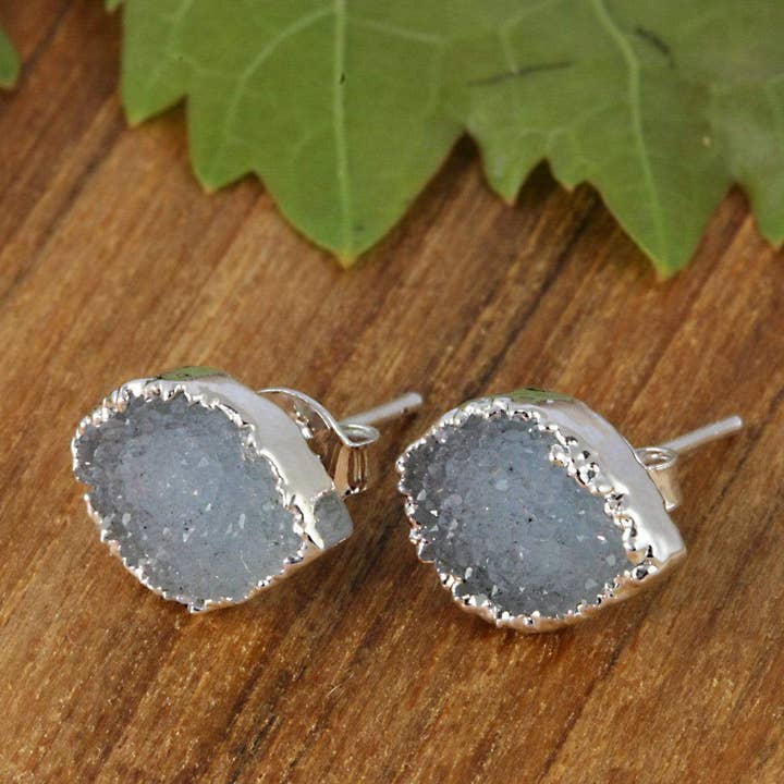 Rock Paradise – wholesale Stud/post earrings – Crystal Druzy Stud Earrings with Gold or Silver Edge1