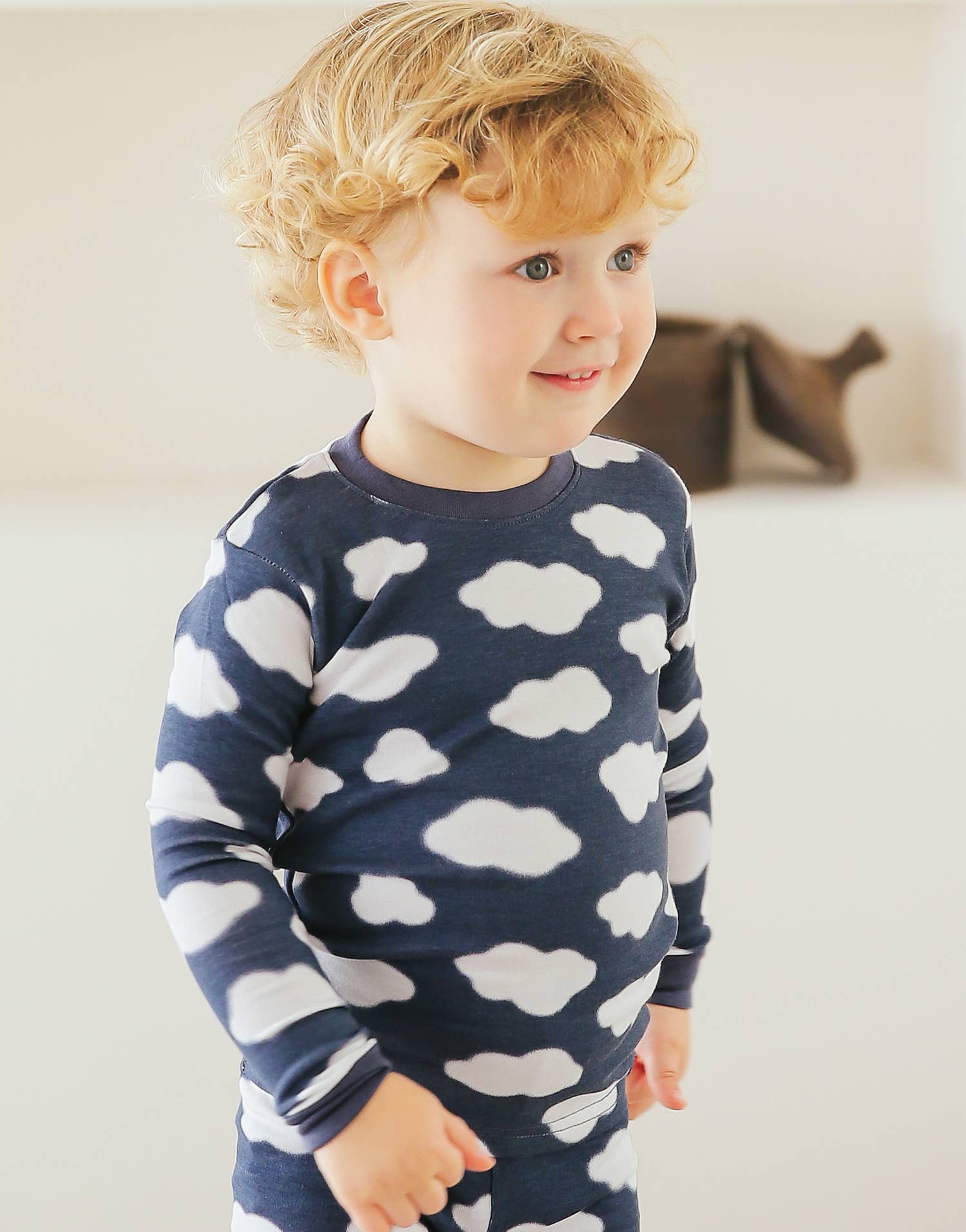 Navy Cloud Modal Long Sleeve PJs for wholesale on Faire2