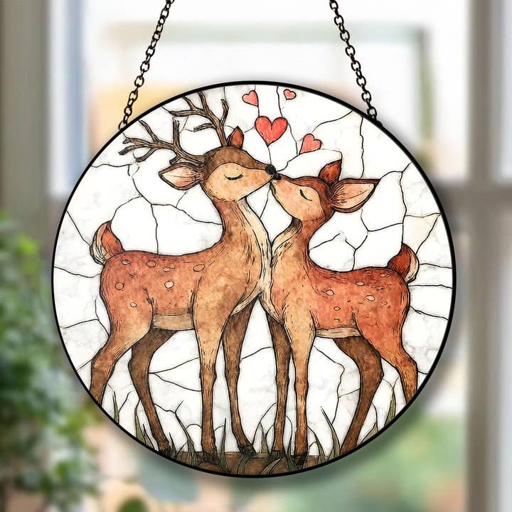 Deer Couple Stained Glass Suncatcher, Deer Couple Ornament for wholesale by TMLECOM LTD
