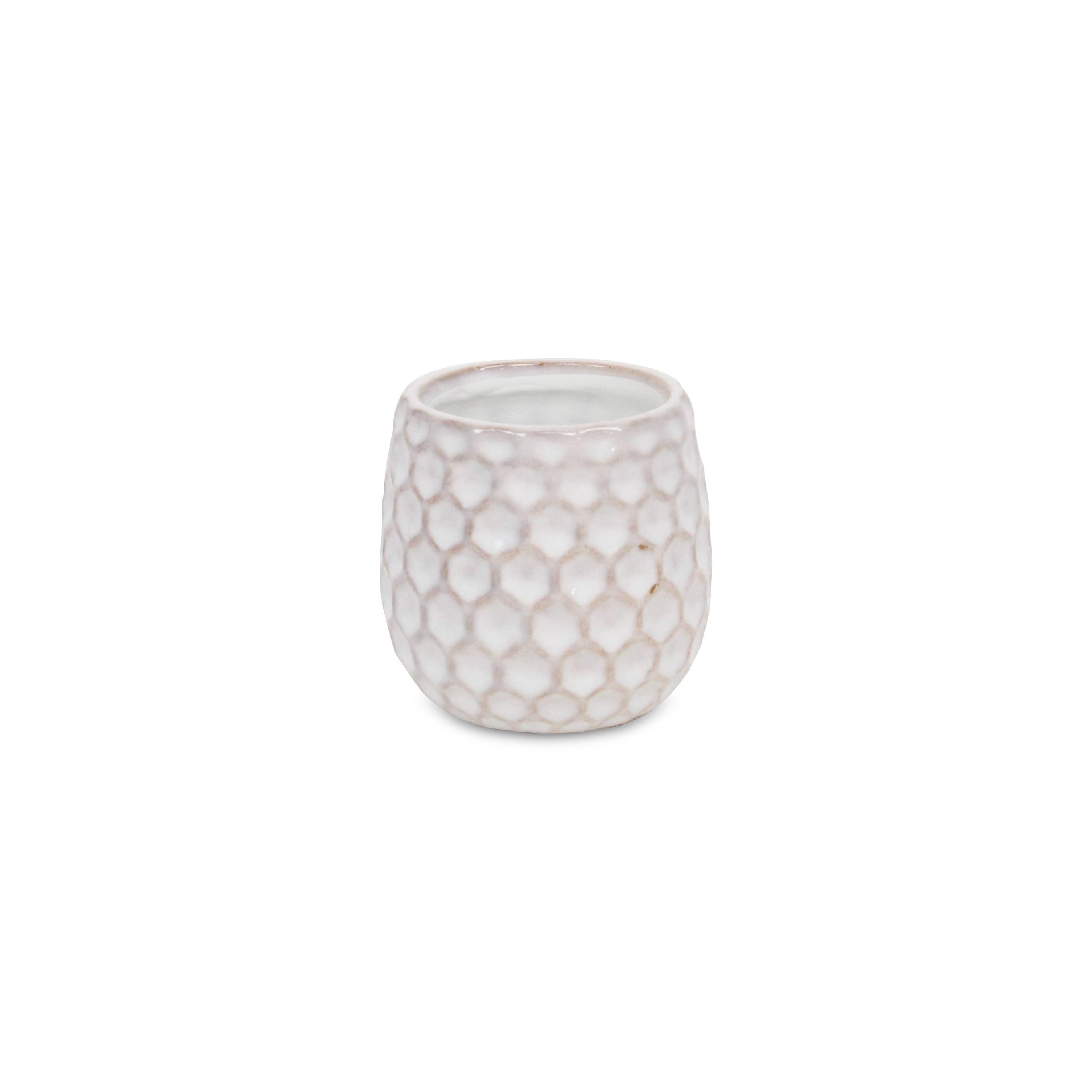Cheungs Home Decor – Vaso de plantas por atacado – Vaso de cerâmica branco com padrão hexagonal1
