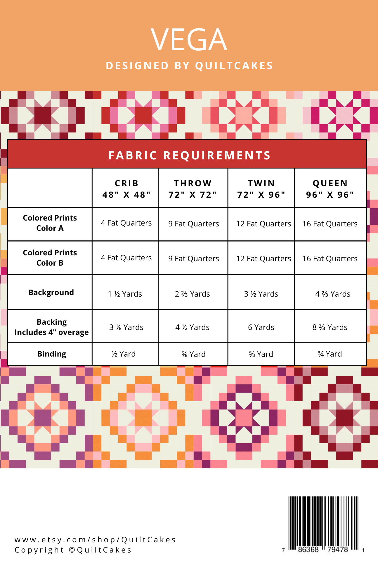 QuiltCakes - Vente Kits de couture - Motif de courtepointe imprimé Vega1