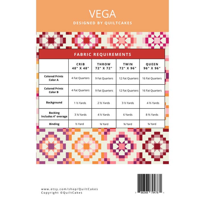 QuiltCakes - Venta al por mayor Kits de costura - Patrón de Colcha Vega Impreso1