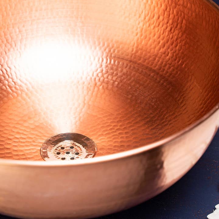 ALFIQ Copper - Wholesale Kitchen Appliance - Luxurious Hammered Copper Kitchen Vessel & Drop-in Sink | Single Bowl Solid Copper Washbasin Vanity Vessel *Drain Cap Included*8