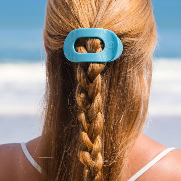TELETIES - Wholesale Hair Clip - Women's - Round Flat Hair Clip | Small | Blue Seas