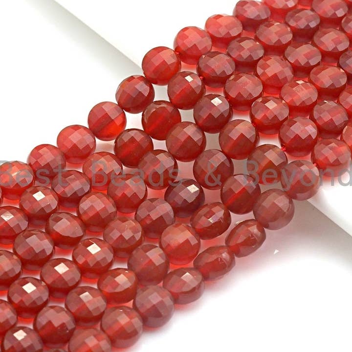 Perles en forme de pièce de cornaline naturelle double face coupées en coquille de tortue, perles de cornaline naturelles 6 mm/8 mm/10 mm, brin complet de 16 «, Sku #U694 pour la vente par BestBeads&Beyond