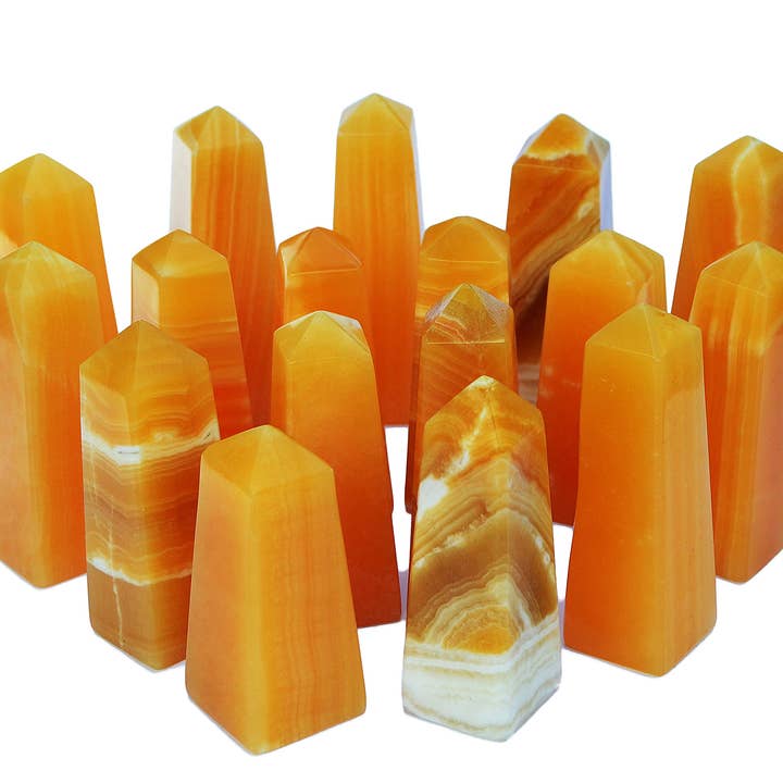 Orange Calcite Obelisk (4-7 Pcs) 1 Kg Lot for wholesale by Kaia & Crystals