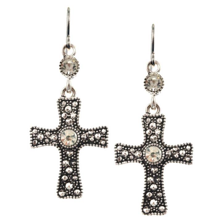 Boucles d'oreilles pendantes en métal avec croix de cristal FR3934 pour la vente par 0011 PREMIERE